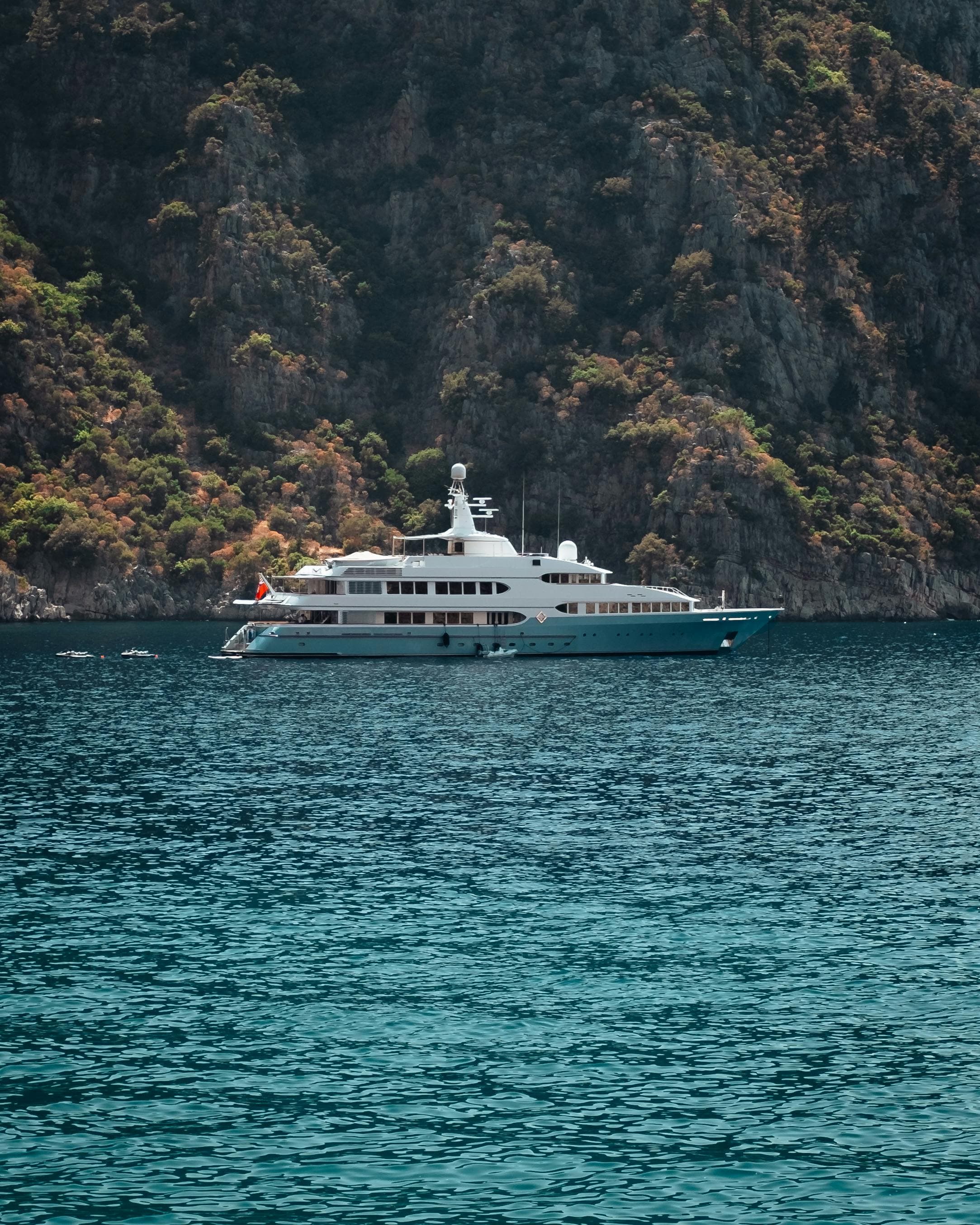 Yacht anchored in crystal turquoise waters